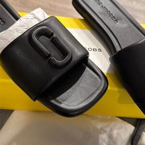 Marc Jacobs Black Embossed Slide Sandals